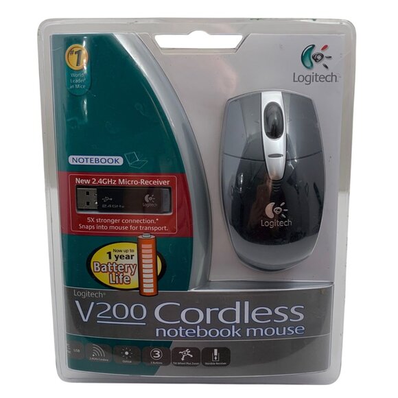 Logitech V200 Cordless Notebook Mouse With 2.4GHz Micro-Receiver NIB - Picture 1 of 6